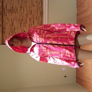 Reebok Recycled Polyester Windbreaker Pink With Orange Letters Size L